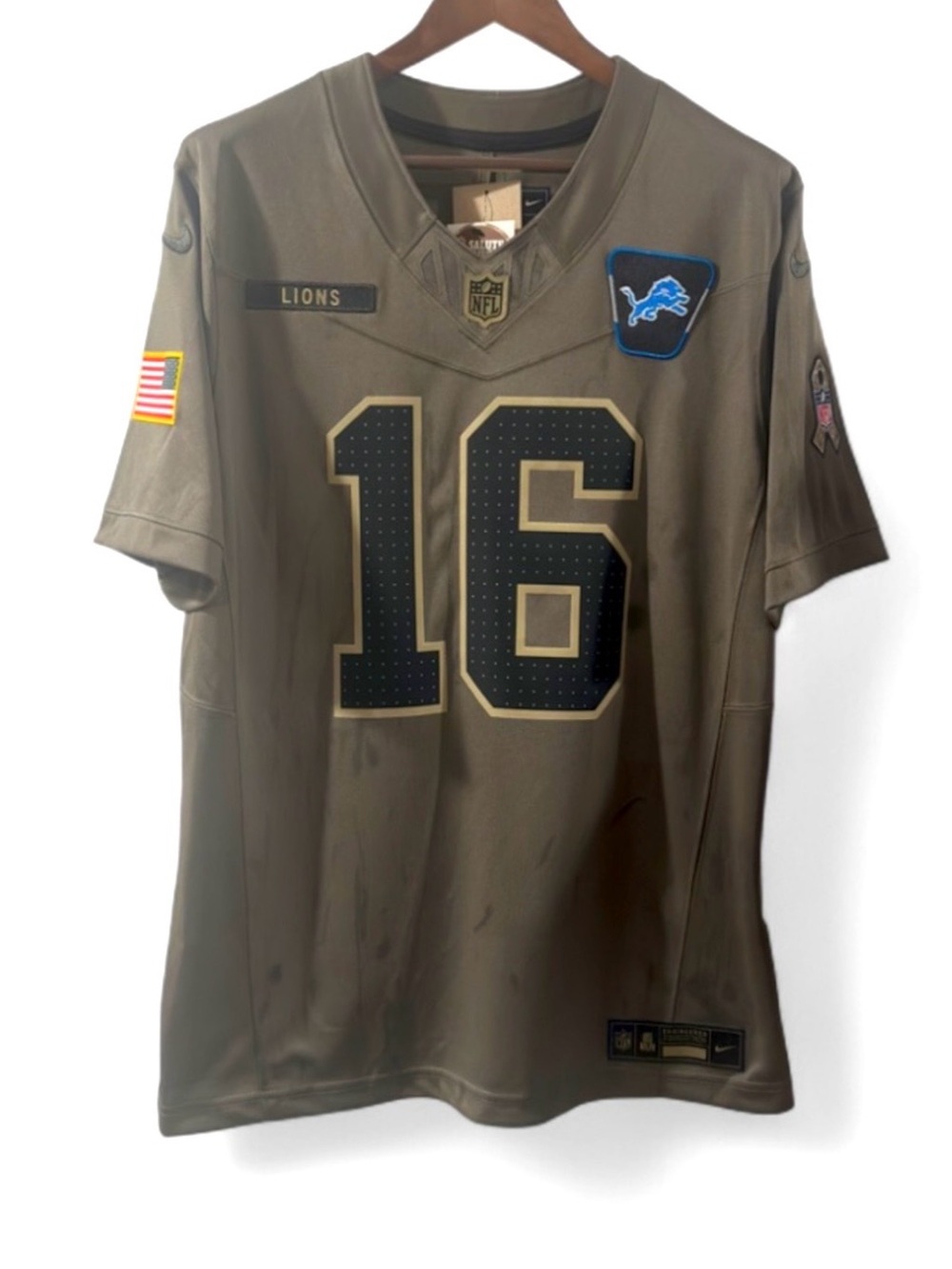 Nike Dri-FIT NFL Detroit Lions Goff 16 Salute to Service Football Jersey Size L - Picture 1 of 7